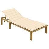 Șezlong vidaXL Lemn Pin Trat Crem 200x70 cm, Spătar Reglabil, Perna Inclusă - Ideal Gradina/Plaja