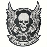 Petic Brodat cu Craniu si pistoane &icirc;n Stil Punk, Aplică Decorativă cu Spate Adhesiv, pentru Geaca Motociclist, Negru şi Alb