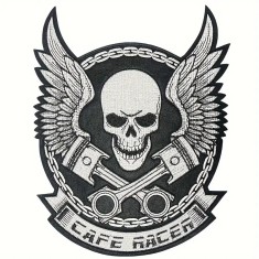 Petic Brodat cu Craniu si pistoane &icirc;n Stil Punk, Aplică Decorativă cu Spate Adhesiv, pentru Geaca Motociclist, Negru şi Alb