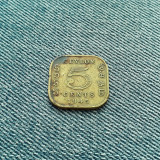 5 Cents 1945 Ceylon / moneda patrata, Asia
