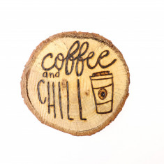 Suport de pahare, din lemn reciclat "Coffee and chill" | Deco Sara's Handmade