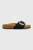 Birkenstock șlapi de piele Madrid Big Buckle femei, culoarea negru &nbsp;1023373