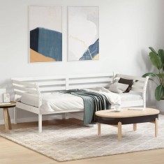 vidaXL Pat de zi fără saltea, alb, 90x190 cm, lemn masiv pin