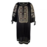 Cumpara ieftin Rochie Traditionala Midi Neagra cu Motiv Floral Crem - RTM08
