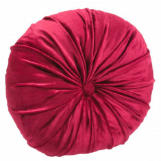 Perna decorativa rotunda Pufo din catifea cu buton, model Romantic velvet, pentru canapea, pat, fotoliu, rosu foto