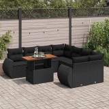 Cumpara ieftin Set mobilier de grădină cu perne, 9 piese, negru, poliratan
