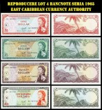 Reproducere lot 4 bancnote seria 1965 East Caribbean Currency Authority