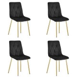 Cumpara ieftin Set 4 scaune bucatarie/living, Artool, Libra, catifea neagra, picioare metal auriu, 45x54x86.5 cm