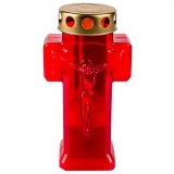 Lumanare Decorativa LED, Model Cruce, Din Plastic, Rosu, 7x20cm, Oem