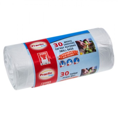 Saci Menajeri Practic Bags, Cu M&amp;acirc;nere, Capacitate 20L, Alb, Set 30 Bucăți foto