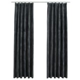 Draperii opace, 2 buc., antracit, 140x225 cm, catifea, cu c&acirc;rlige