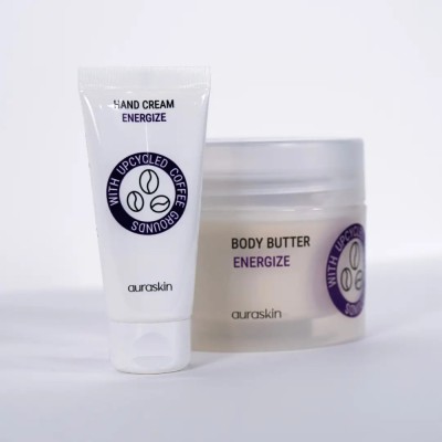Set AuraSkin Energize - Unt de corp (200ml) &amp;amp; Crema de maini (30ml), cu boabe de cafea transformate, pentru toate tipurile de piele foto