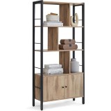 VASAGLE Biblioteca cu 4 rafturi si dulap inferior cu 2 usi, stil industrial, 74x30x155cm, stejar Household NewTrend