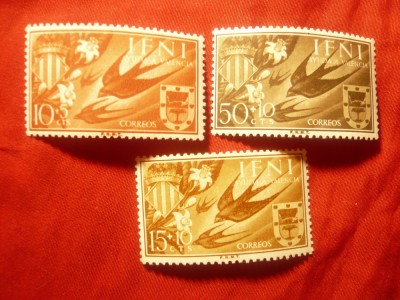 Serie IFNI colonie spaniola 1958 - Embleme - Randunele , 3 valori foto