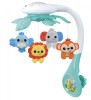 Carusel muzical patut bebelusi Winfun, Proiector Animalute jungla, 0 luni+, bleu/galben, plus/textil, melodii, baterii