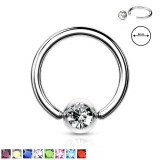 Piercing pentru spr&acirc;ncene, din oțel 316L &ndash; inel cu un cristal &icirc;ntr-o lunetă rotundă, 0,8 mm, diametru 8 mm - Culoare zirconiu piercing: Verde - G