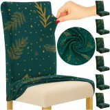 Set 6 huse pentru scaun, model de Craciun, material elastic verde, 65x35x40 cm