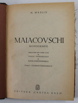 MAIACOVSCHI - MONOGRAFIE de N. MASLIN , 1951 , MICI URME DE UZURA SI SUBLINIERI foto