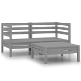 Set mobilier de gradina, 3 piese, gri, lemn masiv de pin