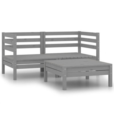 Set mobilier de gradina, 3 piese, gri, lemn masiv de pin foto