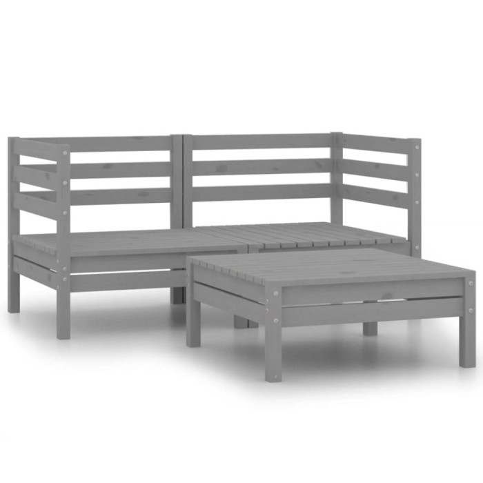 Set mobilier de gradina, 3 piese, gri, lemn masiv de pin