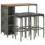 Set mobilier bar de gradina cu perne, 5 piese, gri, poliratan GartenMobel Dekor, vidaXL