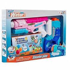 Set 2x pistol cu apa pentru copii 6 ani+, rezervor 1x 600 ml si 1x 550 ml, cu baloane de apa, albastru