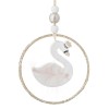 Ornament Brad Crăciun, Lebădă, Lemn, Pene Roz, Glitter Bej șampanie, 9cm, Oem