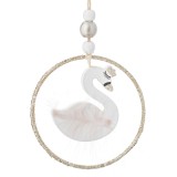 Ornament Brad Crăciun, Lebădă, Lemn, Pene Roz, Glitter Bej șampanie, 9cm, Oem