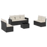 Set mobilier de gradina cu perne, 8 piese, negru, poliratan