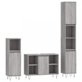 Cumpara ieftin Set mobilier de baie, 3 piese, gri sonoma, lemn prelucrat