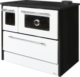 Soba cu plita si cuptor pe lemne Strend Pro OMEGA 701-G, cu geam, alba, evacuare dreapta