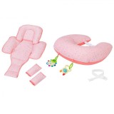 Perna Multifunctionala Bebelusi Clevamama 10 in 1 Coral: Alaptare, Reductor, Sprijin, Somn, Joaca - Husa Lavabila, Confort si Siguranta