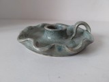 Suport lumanare de ceramica, vintage , lucrat manual Studio pottery art , 13cm