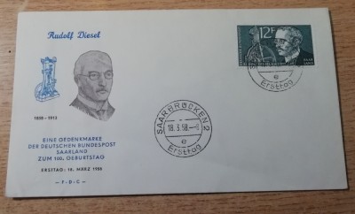B14 - FDCS - Germania - personalitati - Rudolf Diesel - 1958 foto