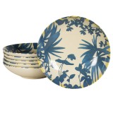 Set 6 farfurii adanci, 21 cm, Hawaii, Crem deschis cu frunze albastre