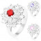 Inel strălucitor de culoare argintie, contur floare, zirconii rotunde - Marime inel: 52, Culoare: Roz