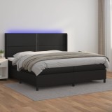 VidaXL Pat cu arcuri, saltea și LED, negru, 200x200cm, piele ecologică