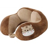 Pern&Auml; de c&Auml;l&Auml;torie ergonomic&Auml; pentru g&Atilde;&cent;t &Egrave;i cap, umplutur&Auml; moale din bumbac, design confortabil, model brodat pisic&Auml;, 28x28x10 cm, maro