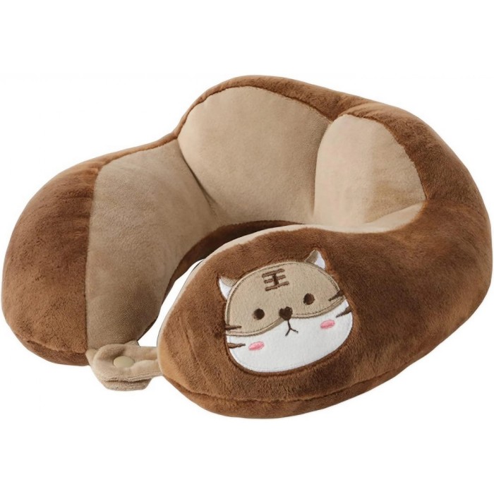 Pern&Auml; de c&Auml;l&Auml;torie ergonomic&Auml; pentru g&Atilde;&cent;t &Egrave;i cap, umplutur&Auml; moale din bumbac, design confortabil, model brodat pisic&Auml;, 28x28x10 cm, maro