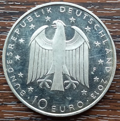 (M2008) MONEDA GERMANIA - 10 EURO 2013, LIT. F, 200 ANI NASTEREA GEORG BUCHNER foto