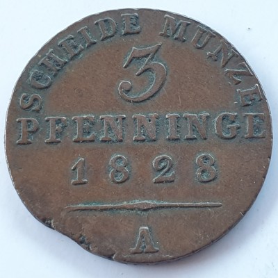 Prusia 3 pfennig 1828 A Frederic Wilhelm lll foto