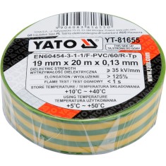 Banda electroizolanta PVC 19 mm x 20 m x 0.13 mm galben-verde YATO