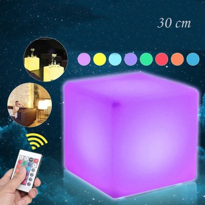 Taburet tip cub iluminare rgb 16 culori 4 moduri control telecomanda 30x30 cm foto