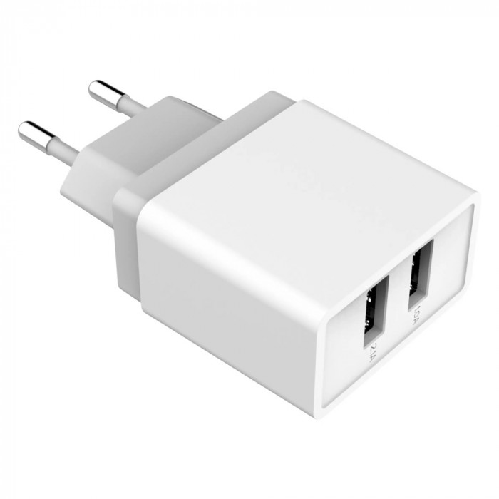 Alimentator Incarcator de la retea la 2x USB: 1x 1A + 1x 2.1A Alb GF-U2 Golf