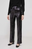 United Colors of Benetton pantaloni femei, culoarea negru, lat, high waist
