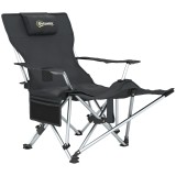 Outsunny Scaun de Camping Pliabil și Rabatabil cu Suport pentru Picioare Detașabil și Tetieră, 82x50/100x88 cm, Negru | Aosom Romania