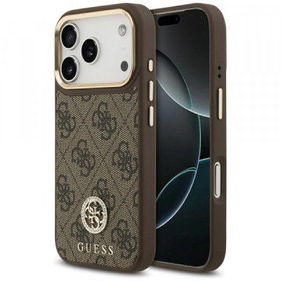 Husa MagSafe pentru Apple iPhone 17 Pro, Guess, 4G Strass Logo, Maro foto
