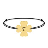 Clover - Bratara personalizata snur initiala - trifoi argint 925 placat cu aur galben 24K