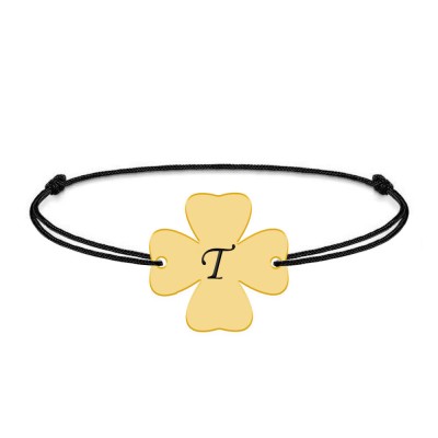 Clover - Bratara personalizata snur initiala - trifoi argint 925 placat cu aur galben 24K foto